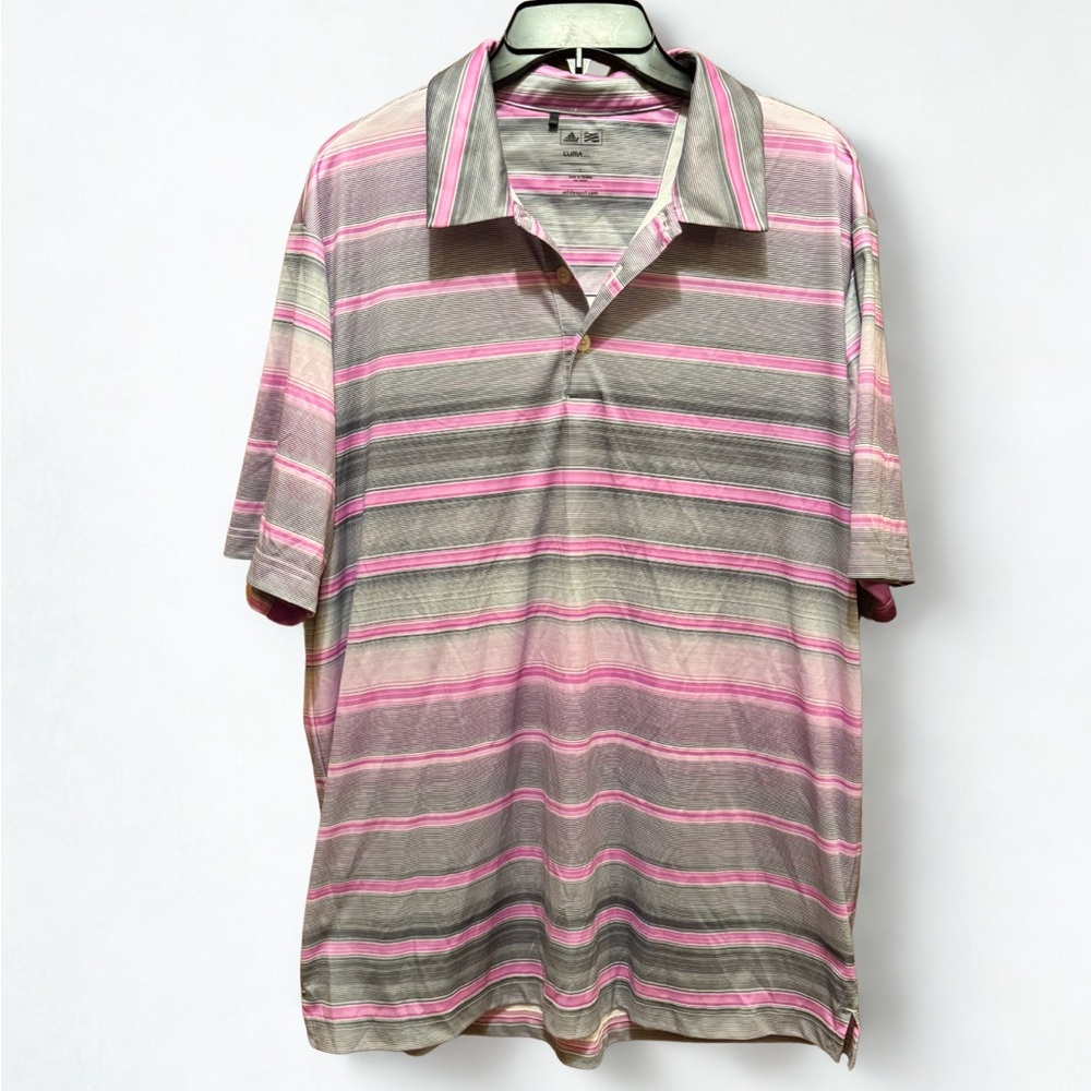 Adidas Men's Purple Pink Striped Climacool Golf Short Sleeve Polo Shirt Size L - Picture 1 of 7